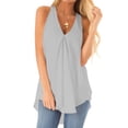 thumbnail image 1 of QAFOPEH Women Chiffon Sleeveless V Neck Pleated Irregular Hem Top, 1 of 2