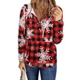 thumbnail image 1 of QAFOPEH Women Christmas Plaid Print Drawstring Button Long Sleeve Pocket Hoodie, 1 of 6