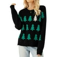 thumbnail image 1 of QAFOPEH Women Christmas Tree Sequin Printed Crew Neck Long Sleeve Knitted Sweater, 1 of 7