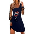 thumbnail image 1 of QAFOPEH Women Christmas Wine Glass Printed Crew Neck Mesh Long Sleeve Midi Dress, 1 of 2
