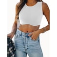 thumbnail image 1 of QAFOPEH Women Crew Neck Tassel Trim Sleeveless Cropped Tank Top, 1 of 7
