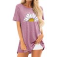 thumbnail image 1 of QAFOPEH Women Crew Neckline Short Sleeve Personalized Half Sunflower T-Shirt Top, 1 of 6