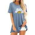 thumbnail image 1 of QAFOPEH Women Crew Neckline Short Sleeve Personalized Half Sunflower T-Shirt Top, 1 of 5