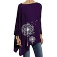 thumbnail image 1 of QAFOPEH Women Dandelion Printed Round Neck Long Sleeve Irregular Hem Top, 1 of 2