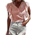 thumbnail image 1 of QAFOPEH Women Embroidered Eyelet Cross Over V Neck Flutter Sleeves Bow Tie Back Top, 1 of 6