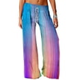 thumbnail image 1 of QAFOPEH Women Gradient Stripe Print Tie Waist Wide-Leg Casual Pants, 1 of 2