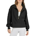 thumbnail image 1 of QAFOPEH Women Half Zip Up Long Sleeve Solid Color Cropped Sweatshirt, 1 of 5