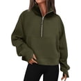 thumbnail image 1 of QAFOPEH Women Half Zipper Funnel Neck Pocket Thumb Hole Crop Sweatshirts, 1 of 5