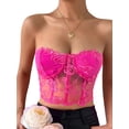 thumbnail image 1 of QAFOPEH Women Lace Strapless Corset Top Mesh Rose Boned Bustier Lingerie, 1 of 7
