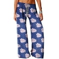 thumbnail image 1 of QAFOPEH Women Leaves Print Tie Waist Wide-Leg Casual Pants, 1 of 4