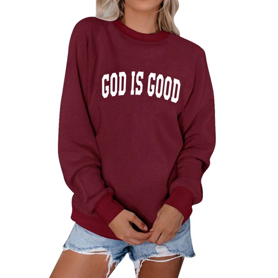 QAFOPEH Women Letter Printed Crew Neck Long Sleeve Sweatshirt