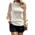 thumbnail image 1 of QAFOPEH Women Mock Neck Sequins Balloon Long Sleeve Ribbed Knit Pullover Top, 1 of 7