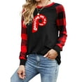 thumbnail image 1 of QAFOPEH Women Plaid Print Color Block Crew Neck Raglan Long Sleeve Top, 1 of 2