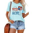thumbnail image 1 of QAFOPEH Women Red Wine And Blue Print Graphic Crewneck Short Sleeve Top, 1 of 7