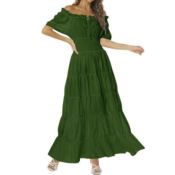 QAFOPEH Women Renaissance Cosplay Costume Off Shoulder Maxi Dress