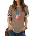 thumbnail image 1 of QAFOPEH Women Round Neck Short Sleeve Leopard Printed Colorblock Independence's Day Top, 1 of 3