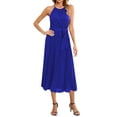 thumbnail image 1 of QAFOPEH Women Sleeveless Tie Waist Pleated Hem Solid Color Halter Dress, 1 of 7