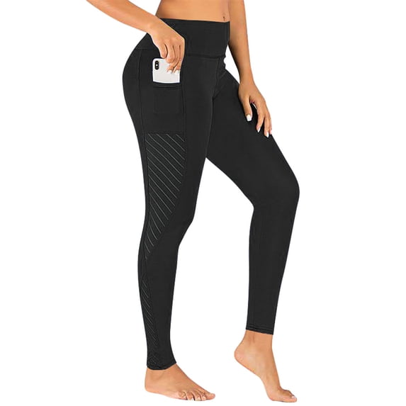 QAFOPEH Women Solid Color Butt Lift High Waist Mesh Stitching Leggings with Pocket