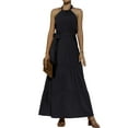 thumbnail image 1 of QAFOPEH Women Solid Color Halter Neck Tie Waist Backless Ruffle Tiered Maxi Dress, 1 of 7