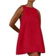 thumbnail image 1 of QAFOPEH Women Solid Color Scalloped Trim Crew Neck Sleeveless Ruffle Mini Dress, 1 of 2