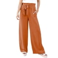 thumbnail image 1 of QAFOPEH Women Solid Color Tied Waist Wide Leg Casual Pants with Pockets, 1 of 5