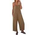 thumbnail image 1 of QAFOPEH Women Solid Color V Neck Sleeveless With Pockets Wide Leg Jumpsuits, 1 of 5