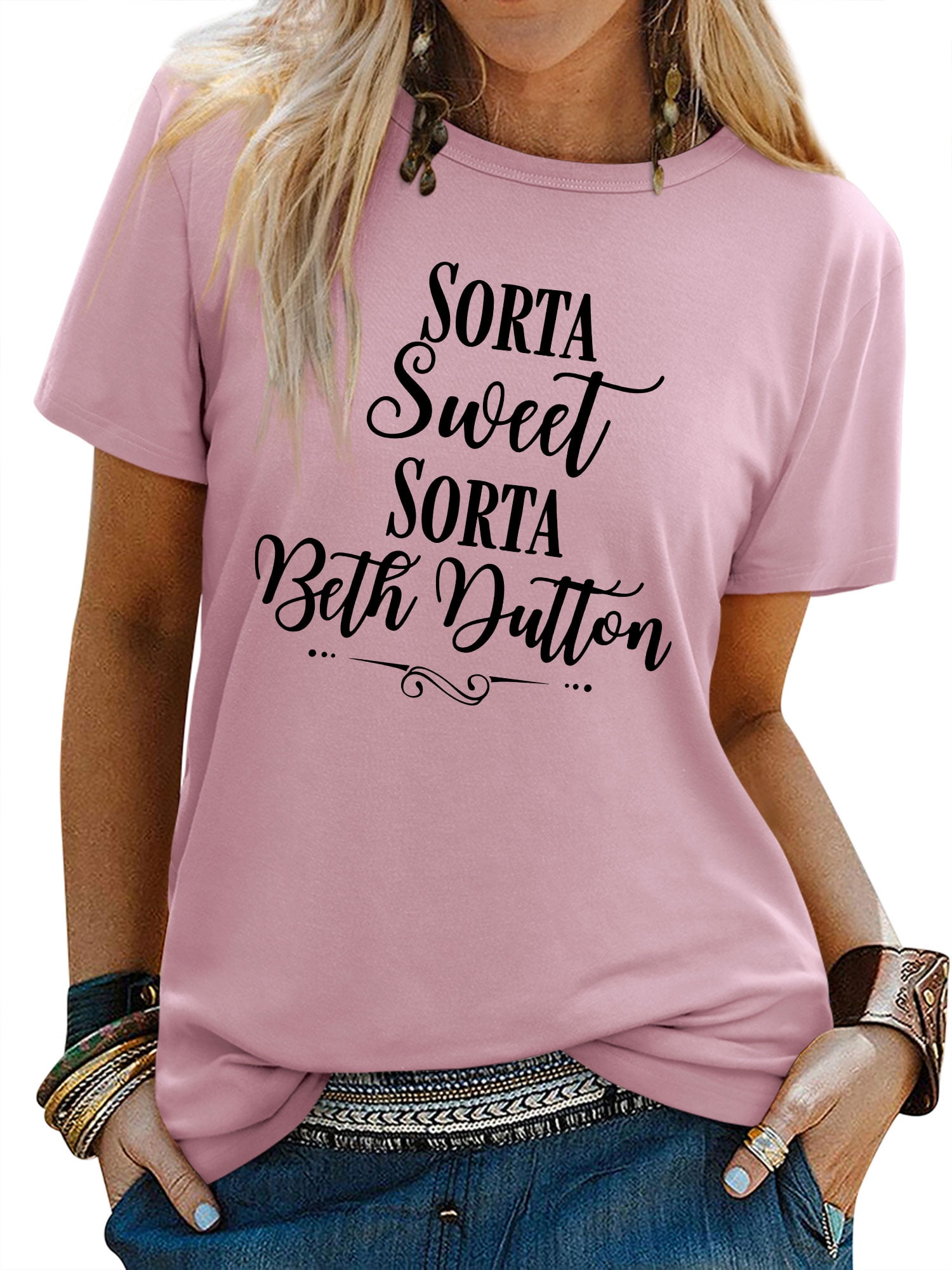 QAFOPEH Women Sorta Sweet Sorta Beth Dutton Letter Printed Crew Neck ...