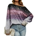 thumbnail image 1 of QAFOPEH Women Starry Sky Print Boat Neck Long Sleeve Gradient Top, 1 of 2