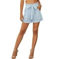 thumbnail image 1 of QAFOPEH Women Stripe Print Lace Up Ruffled High Waist Pockets Shorts, 1 of 7