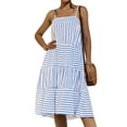 thumbnail image 1 of QAFOPEH Women Stripe Print Sleeveless Open Back Ruffled Tiered Sling Mini Dress, 1 of 7