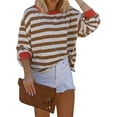 thumbnail image 1 of QAFOPEH Women Striped Colorblock Crew Neck Long Sleeve Top, 1 of 5
