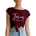 thumbnail image 1 of QAFOPEH Women The Way The Truth The Life Printed Boat Neck Knotted Hem T-Shirt, 1 of 7