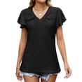 thumbnail image 1 of QAFOPEH Women V Neck Ruffle Sleeve Cutout Pattern Solid Color Top, 1 of 5
