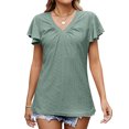thumbnail image 1 of QAFOPEH Women V Neck Ruffle Sleeve Cutout Pattern Solid Color Top, 1 of 5