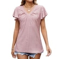 thumbnail image 1 of QAFOPEH Women V Neck Ruffle Sleeve Cutout Pattern Solid Color Top, 1 of 5