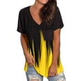 thumbnail image 1 of QAFOPEH Women V Neck Short Sleeve Pocket Patchwork Contrast Color Top, 1 of 3