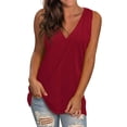 thumbnail image 1 of QAFOPEH Women V Neck Sleeveless Mid-Length Solid Color Basic Tank Top, 1 of 7