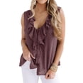 thumbnail image 1 of QAFOPEH Women V Neck Sleeveless Ruffled Stitching Button Dot Crochet Top, 1 of 5
