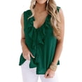 thumbnail image 1 of QAFOPEH Women V Neck Sleeveless Ruffled Stitching Button Dot Crochet Top, 1 of 5