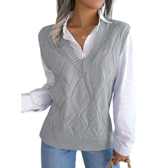 QAFOPEH Women V Neck Sleeveless Waistcoat Solid Color Ribbed Knitwear Vest