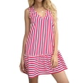 thumbnail image 1 of QAFOPEH Women V Neck Stripe Print Tie Waist Sleeveless Ruffle Mini Dress, 1 of 7