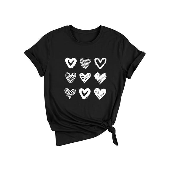 QAFOPEH Women Valentine'S Day Hearts Printed Crew Neck Short Sleeve T-Shirt