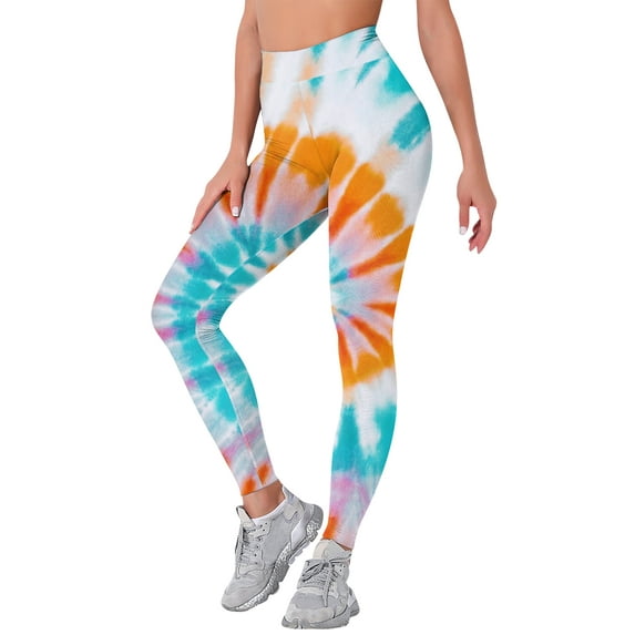 QAFOPEH Women Vibrant Tie-Dyed Print Legging High Waist Butt Lift Yoga Pants