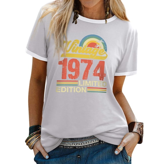 QAFOPEH Women Vintage 1974 Limited Edition Shirt Crewneck Tee 50th Birthday Gifts Tops