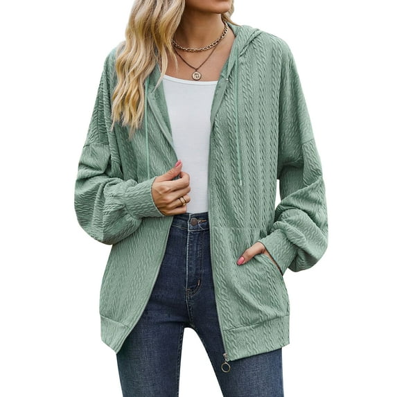 QAFOPEH Women Zip Long Sleeve Sweatshirt Drawstring Hoodies With Pockets