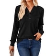 thumbnail image 1 of QAFOPEH Women's Button Down V Neck Long Sleeve Solid Color Casual Henley Shirt Tops, 1 of 7