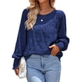 thumbnail image 1 of QAFOPEH Women's Crewneck Puff Long Sleeve Smocked Blouse Solid Color Casual Textured Tops, 1 of 7