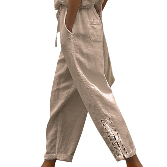 QAFOPEH Women's Lace Up Drawstring High Waisted Wide Leg Pants Lounge Trousers