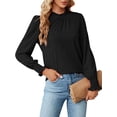 thumbnail image 1 of QAFOPEH Women's Pleated Mock Neck Long Sleeve Keyhole Back Office Blouse Tops, 1 of 7