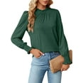 thumbnail image 1 of QAFOPEH Women's Pleated Mock Neck Long Sleeve Keyhole Back Office Blouse Tops, 1 of 7
